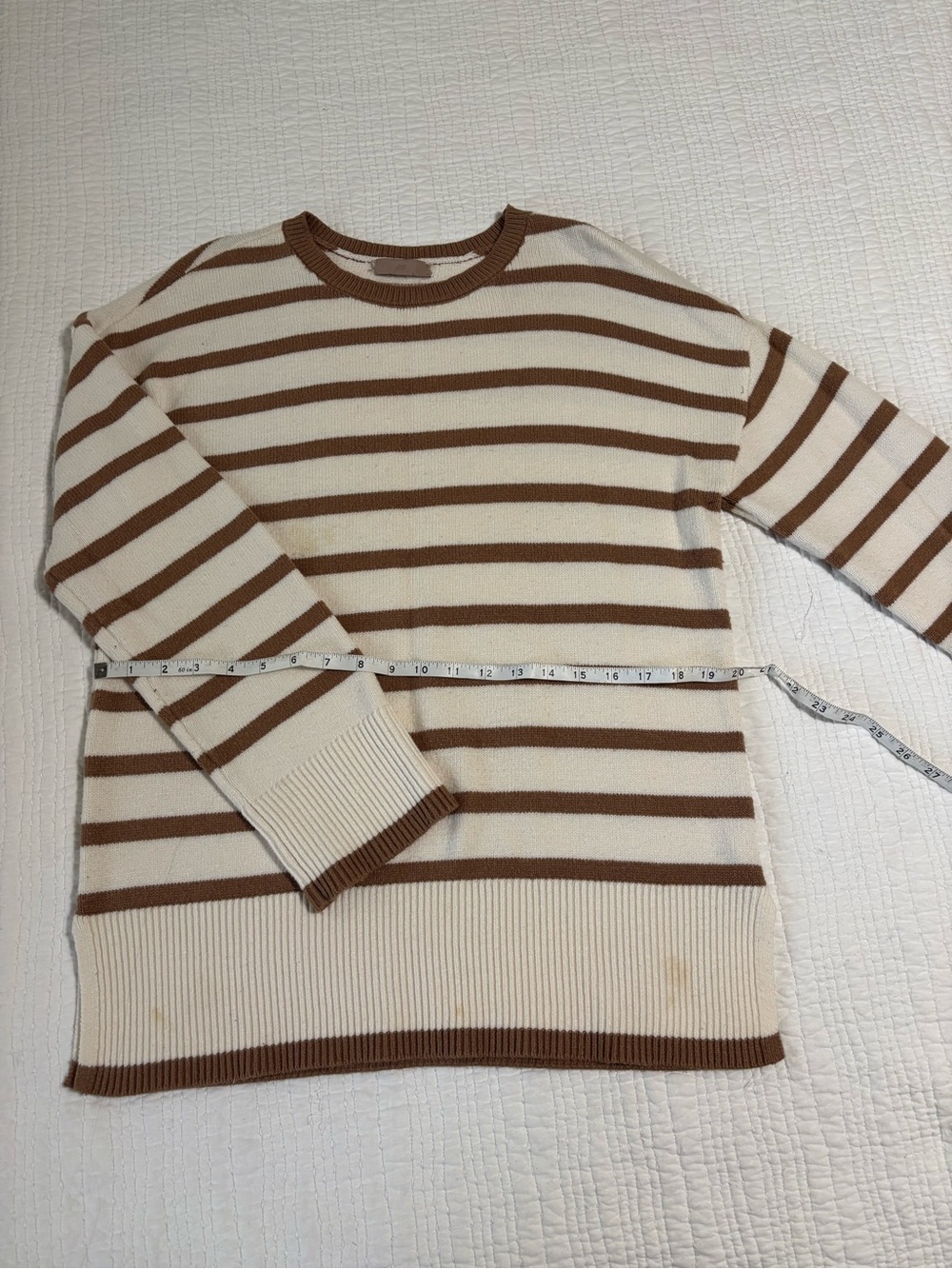 H&M Cream & Brown Striped Knit Sweater | Women’s Crewneck
